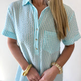 Striped Seersucker Easy Shirt Dress - Lt Blue