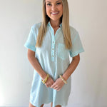 Striped Seersucker Easy Shirt Dress - Lt Blue