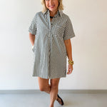 Striped Shirt Dress - Green