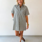 Striped Shirt Dress - Green