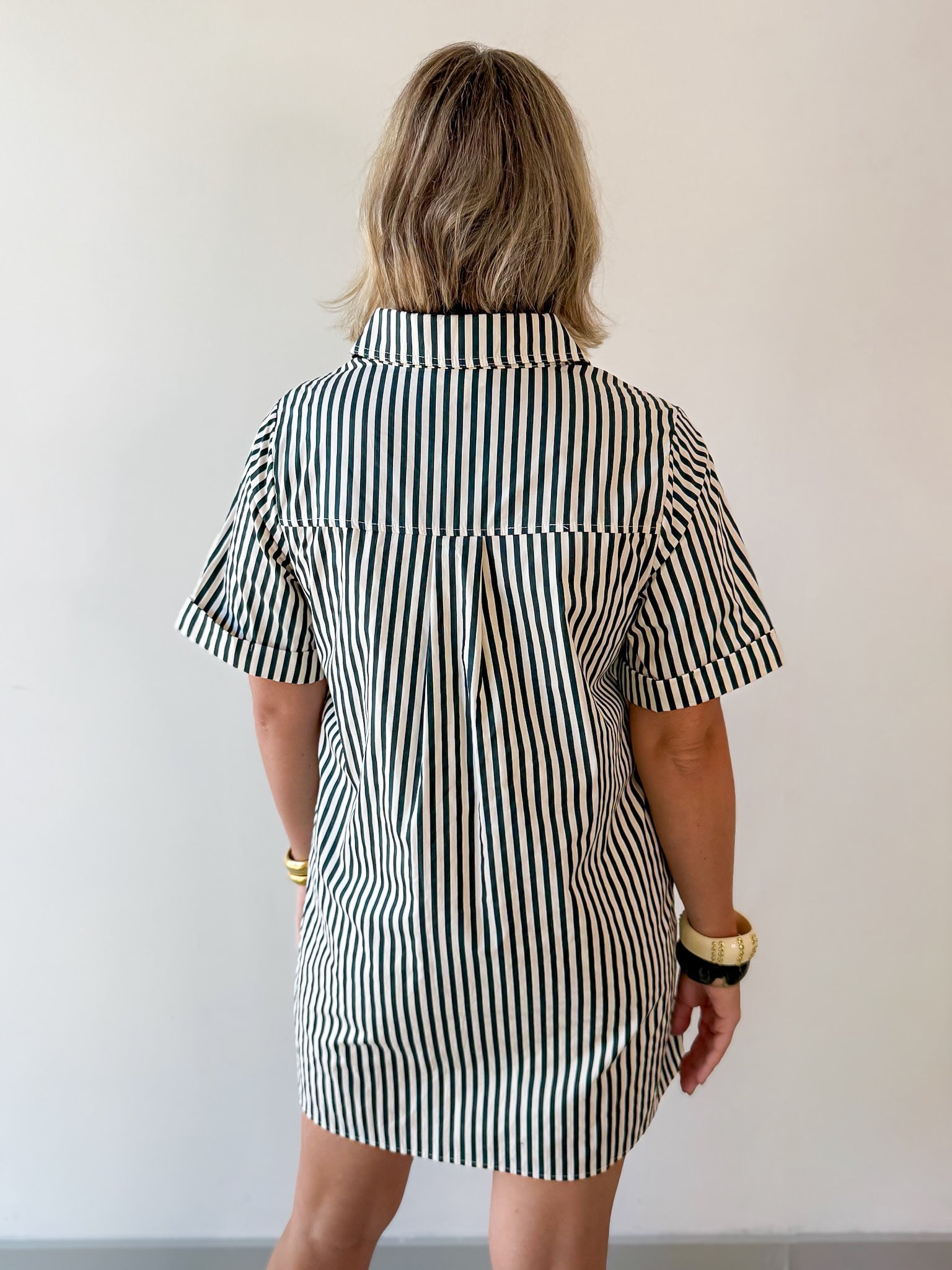 Striped Shirt Dress - Green