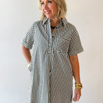 Striped Shirt Dress - Green