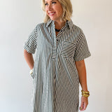 Striped Shirt Dress - Green