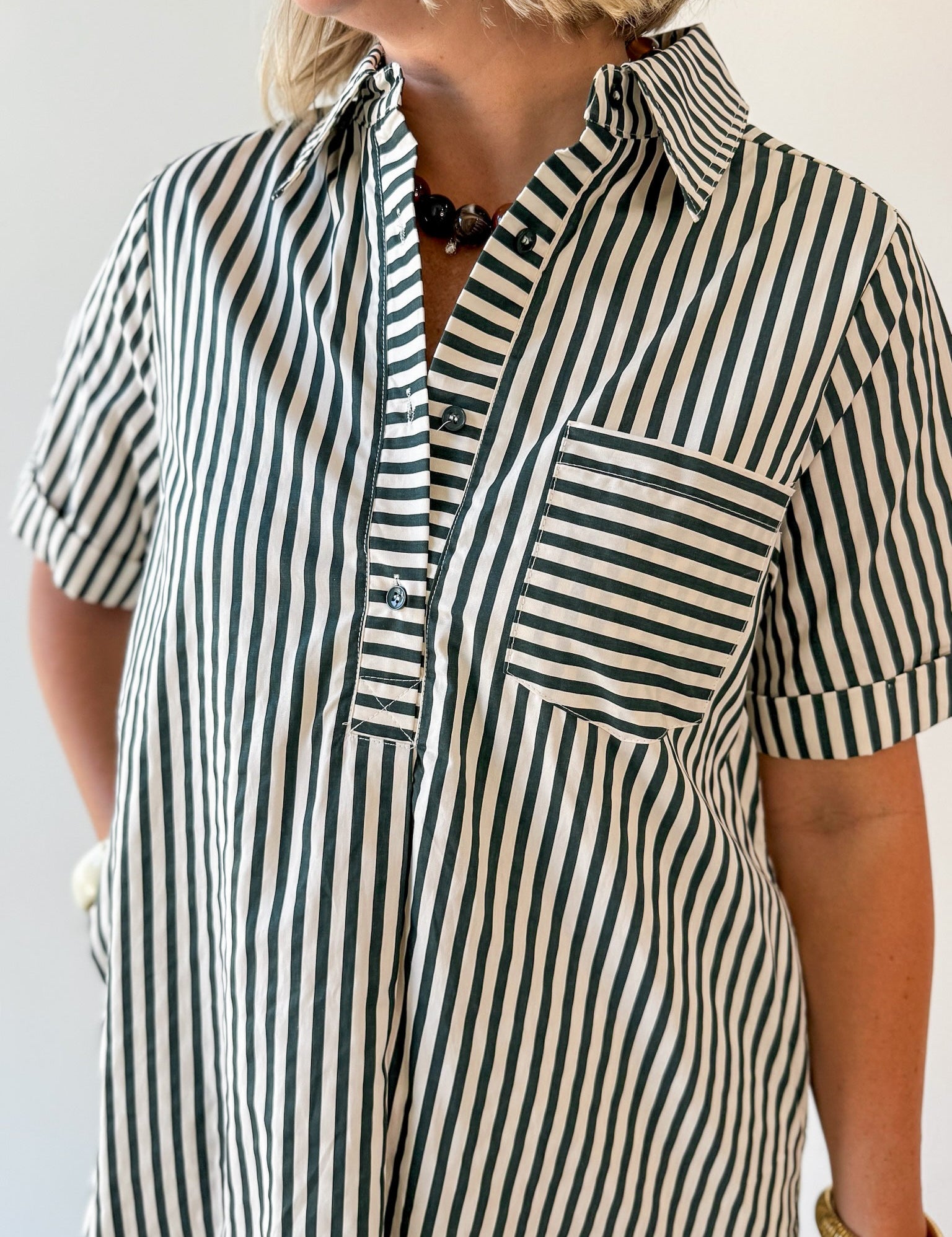 Striped Shirt Dress - Green