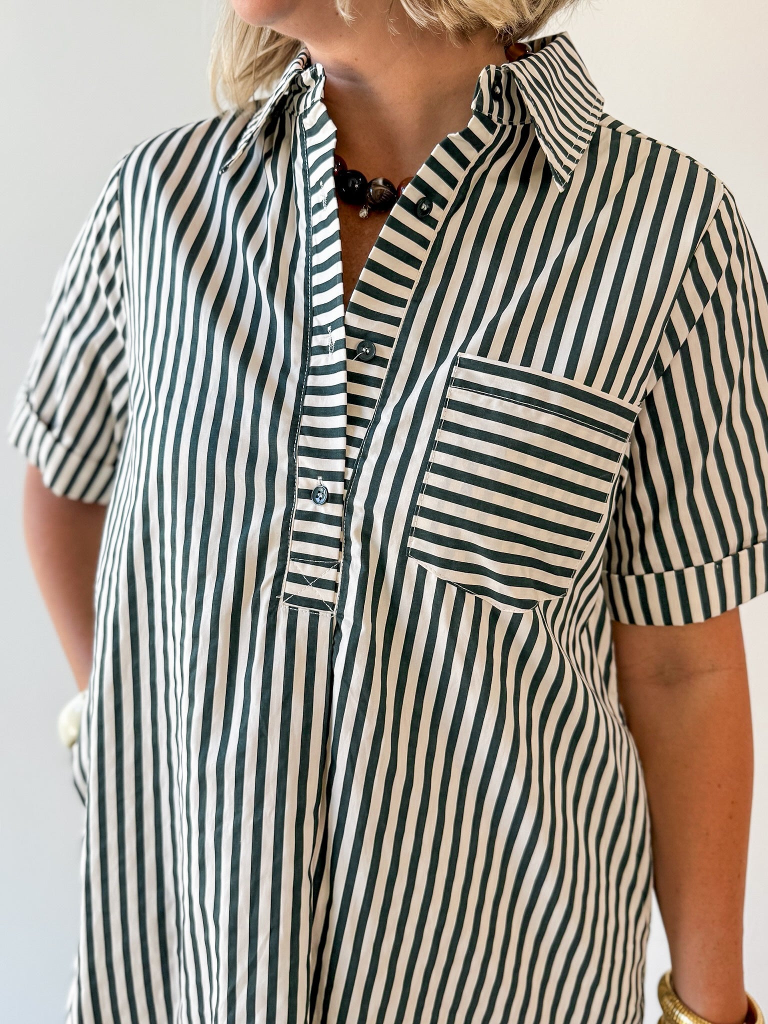 Striped Shirt Dress - Green