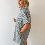 Striped Shirt Dress - Green