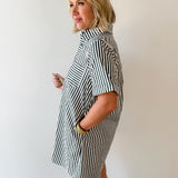 Striped Shirt Dress - Green