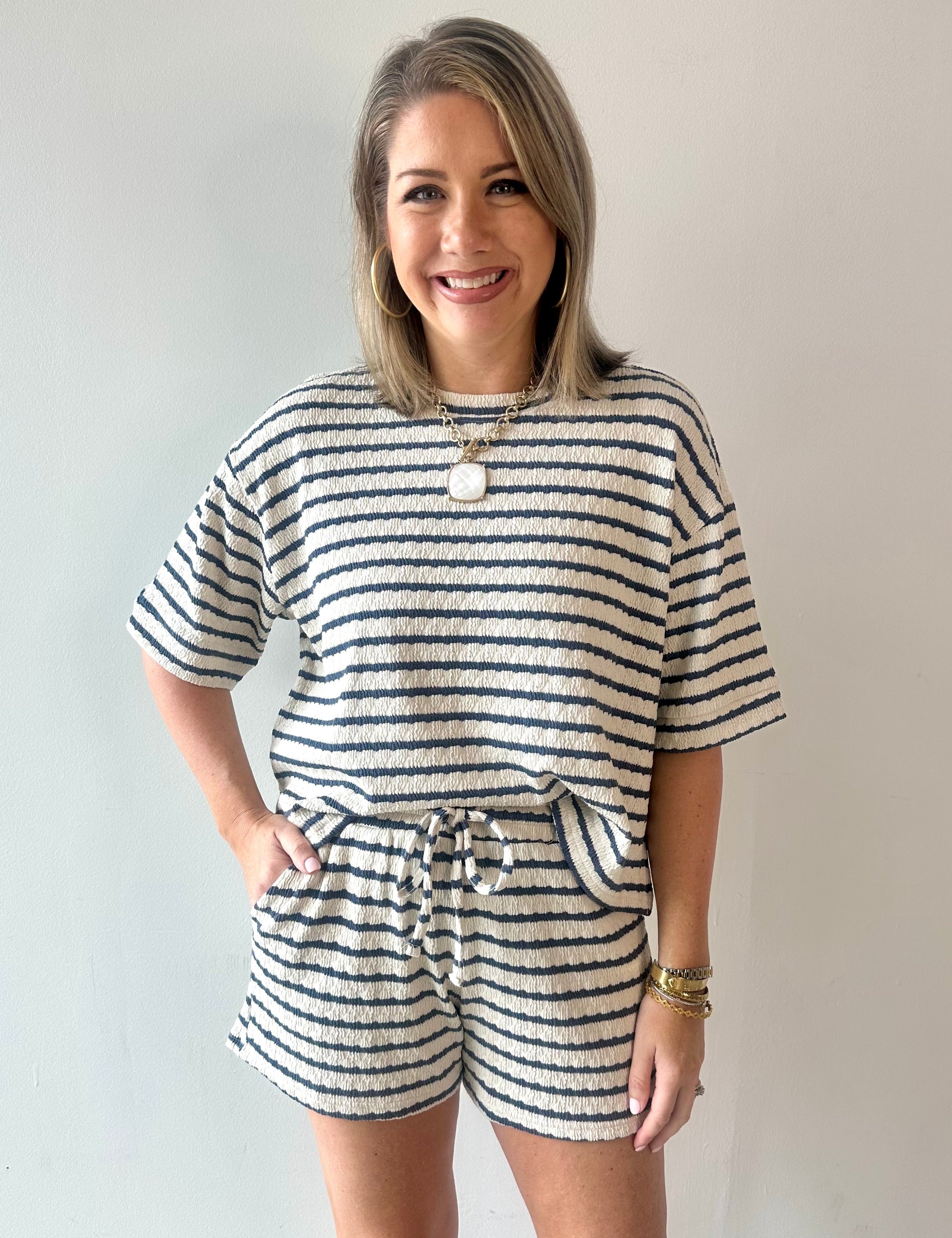 Striped short sleeve tee & shorts set