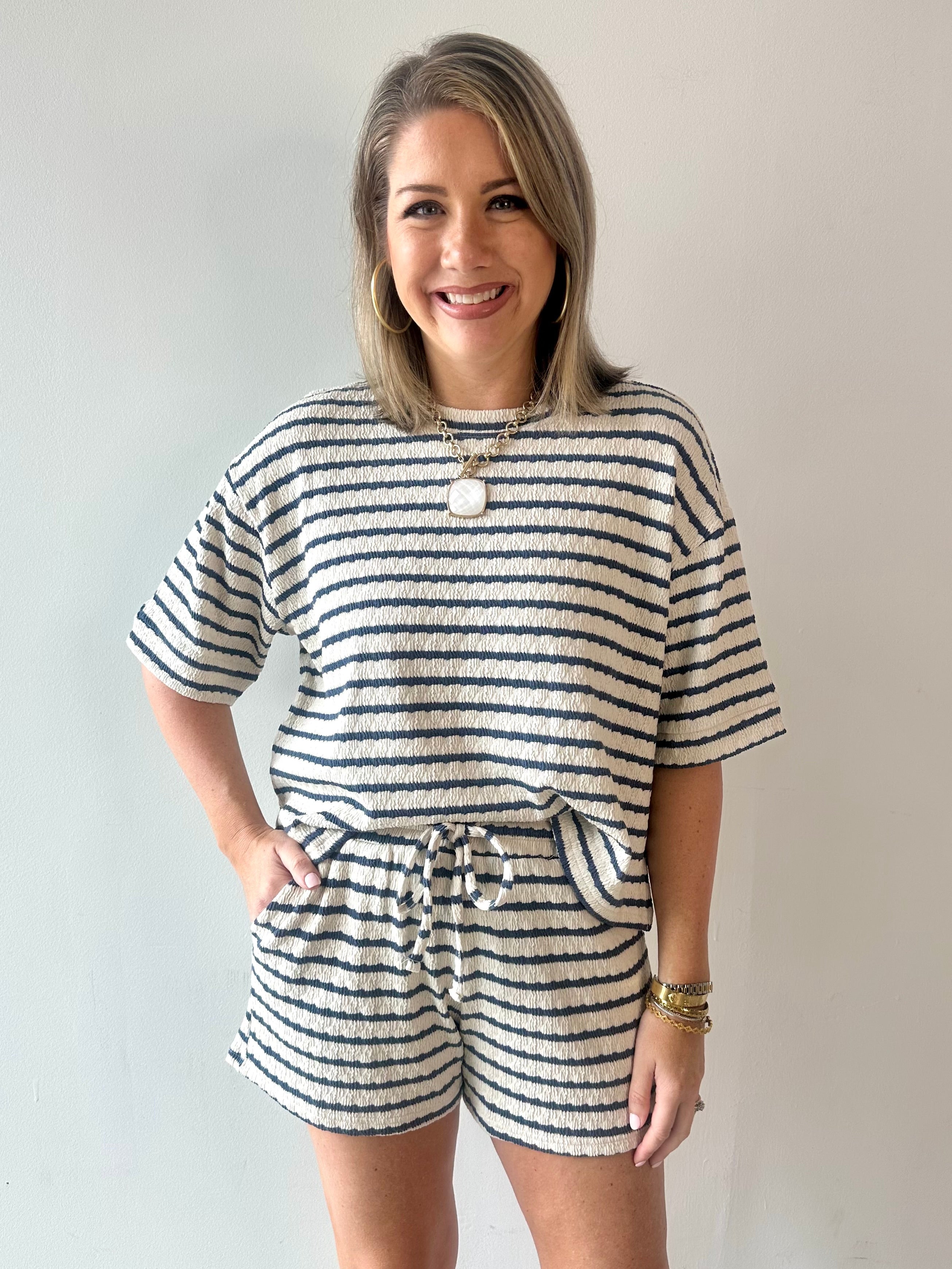 Striped short sleeve tee & shorts set