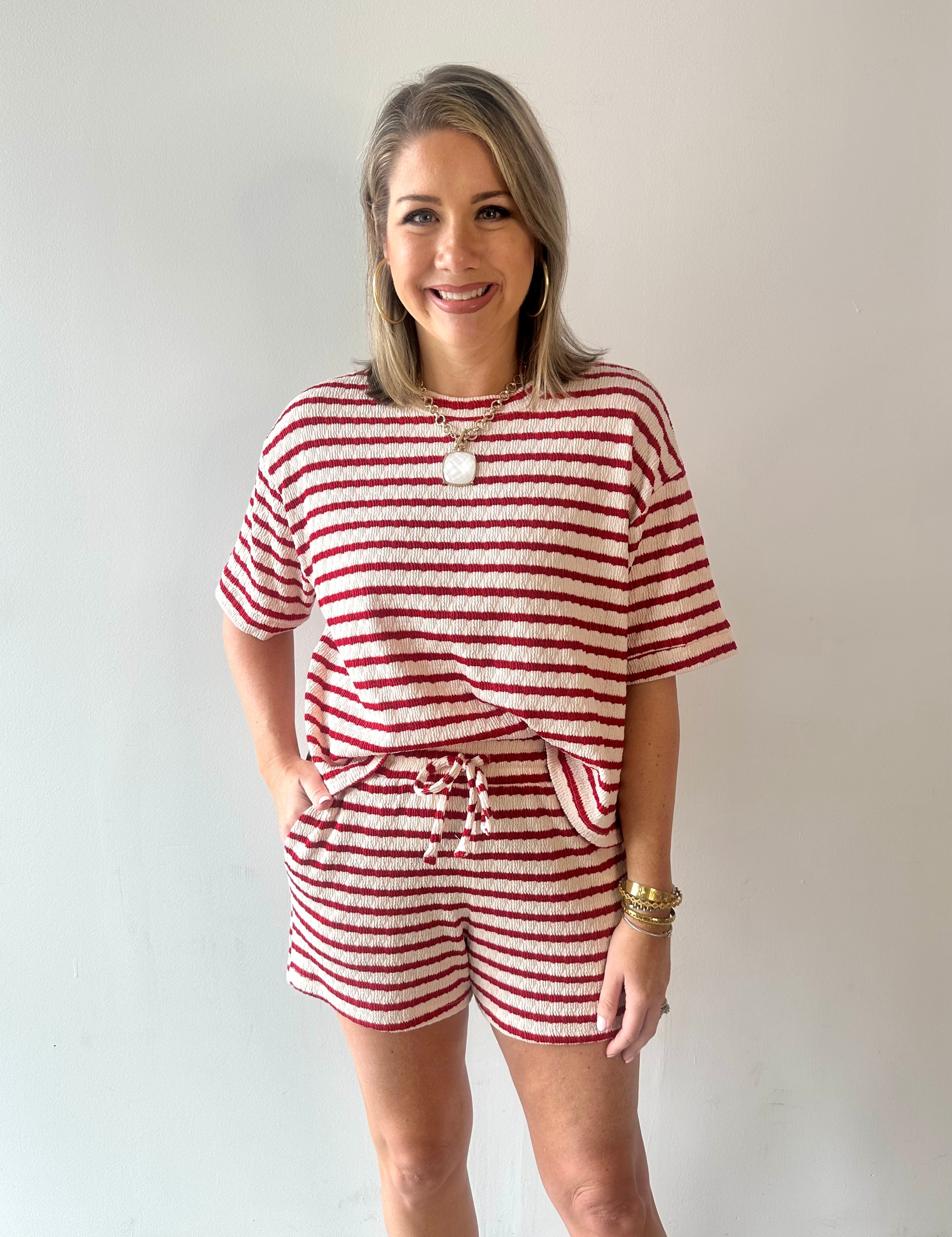 Striped short sleeve tee & shorts set