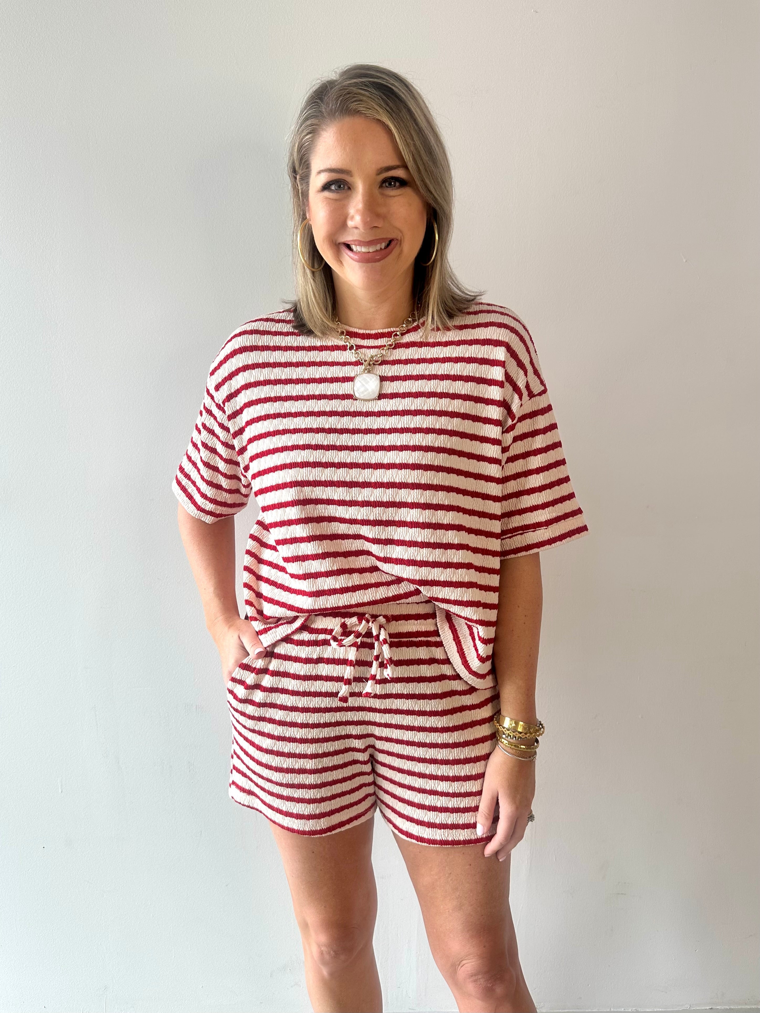 Striped short sleeve tee & shorts set