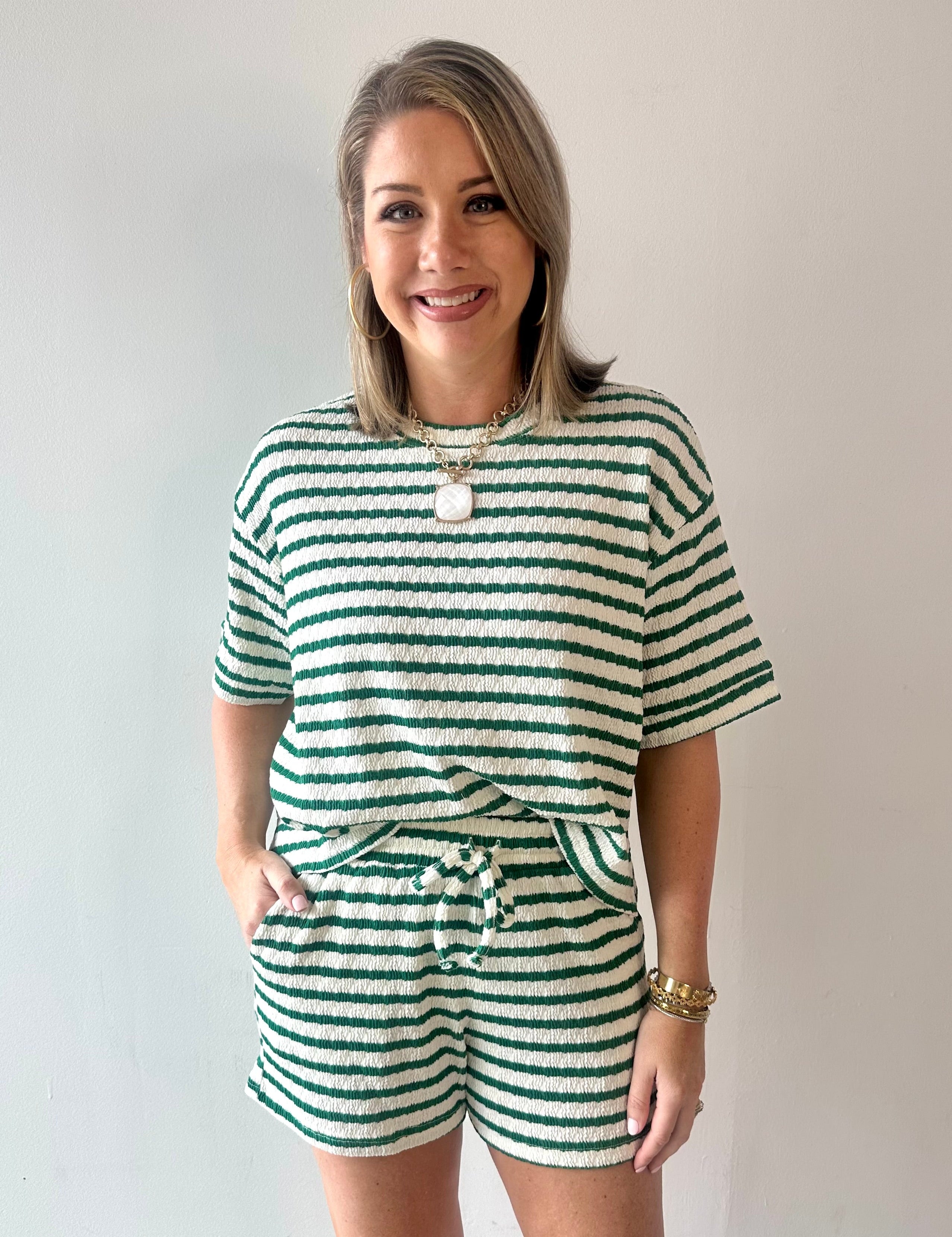 Striped short sleeve tee & shorts set