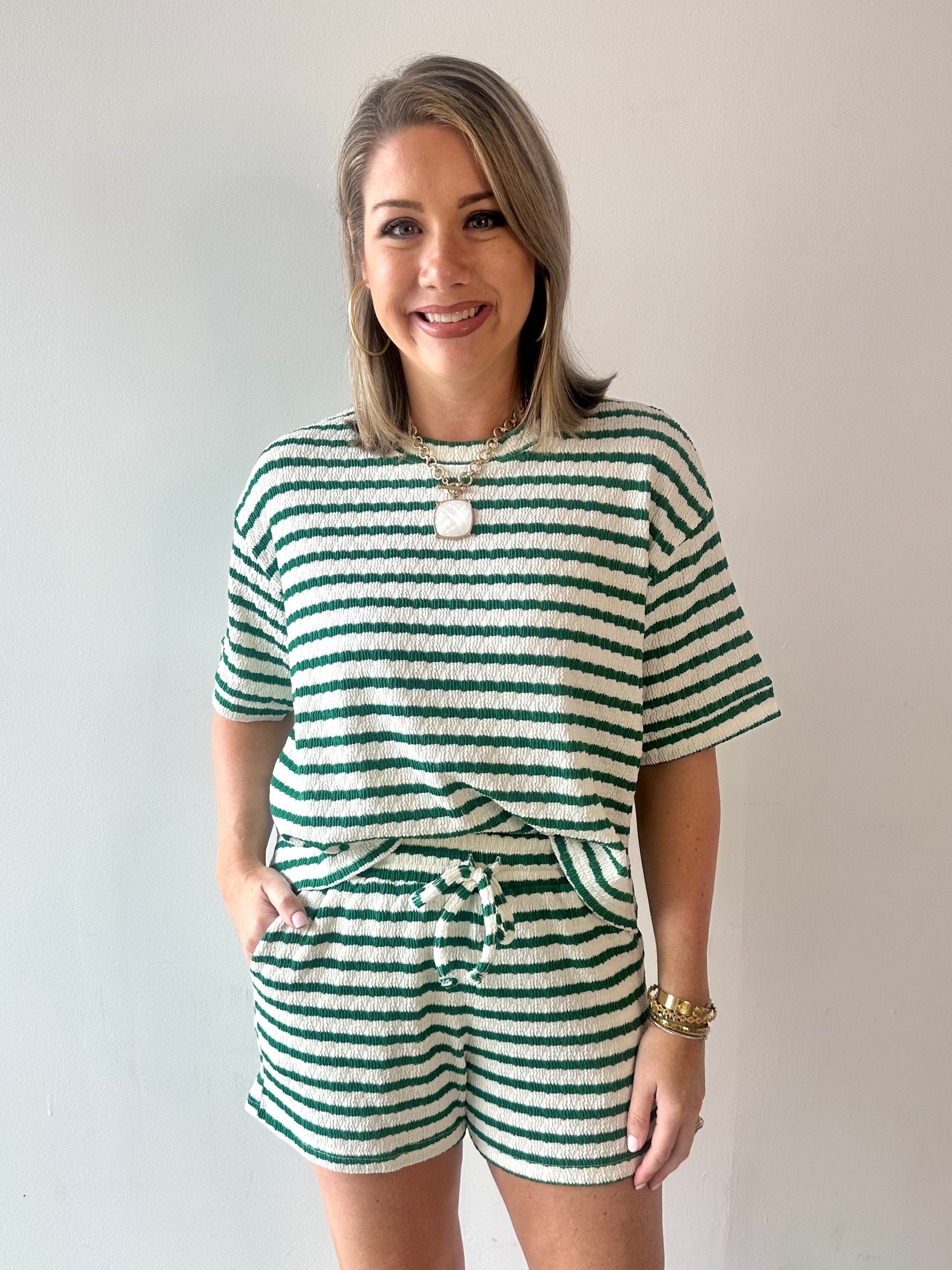 Striped short sleeve tee & shorts set