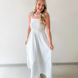 Striped Smocked Basque Waist Dress