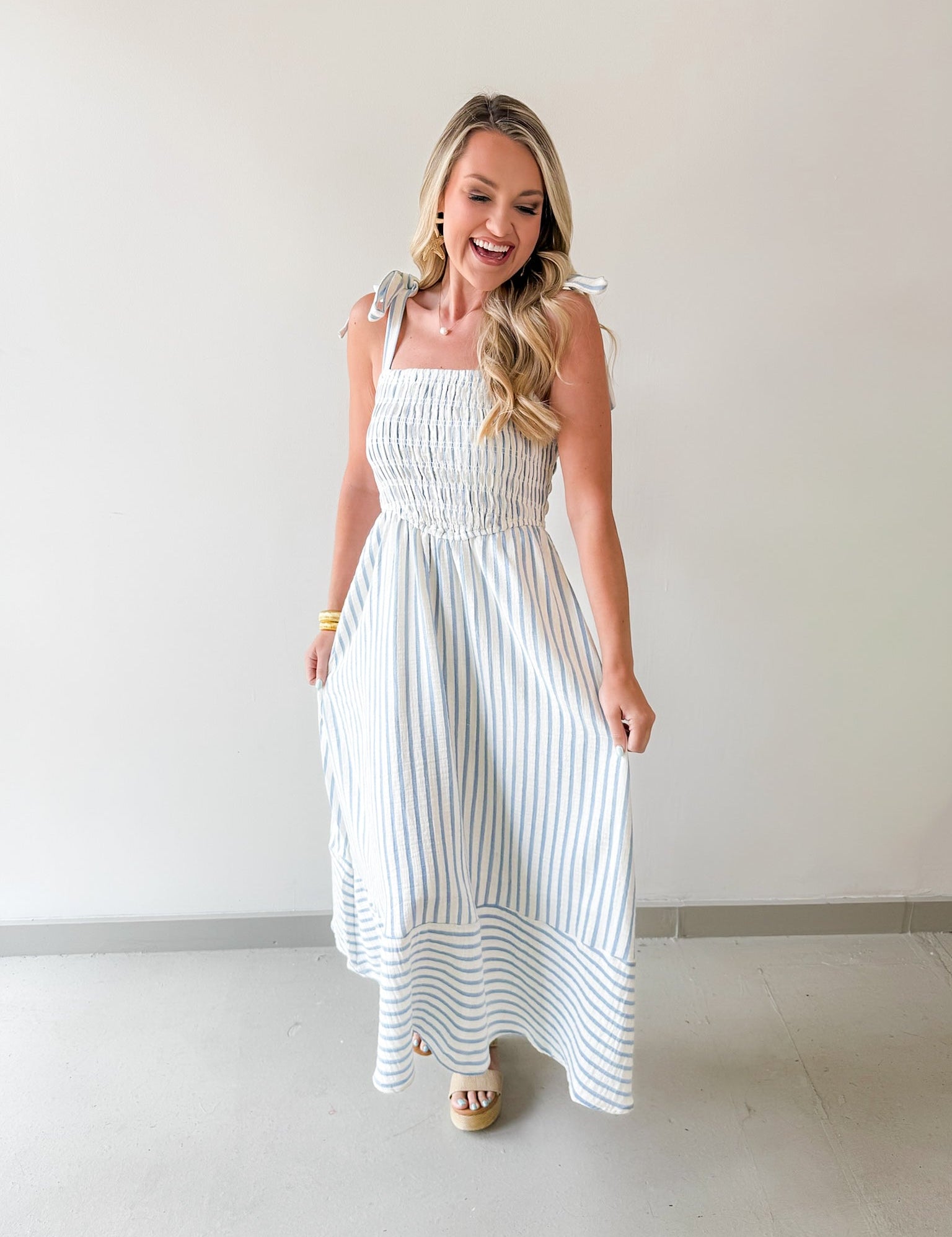 Striped Smocked Basque Waist Dress