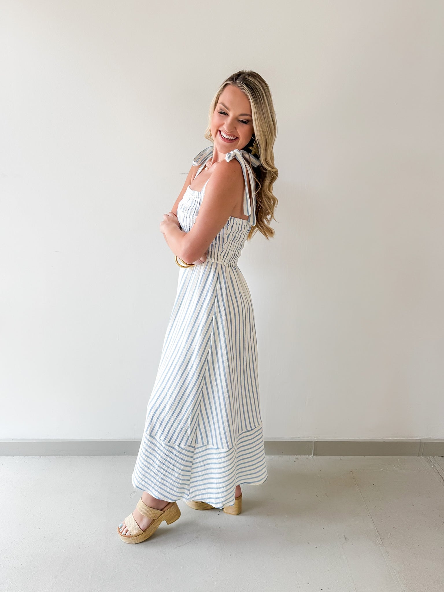 Striped Smocked Basque Waist Dress
