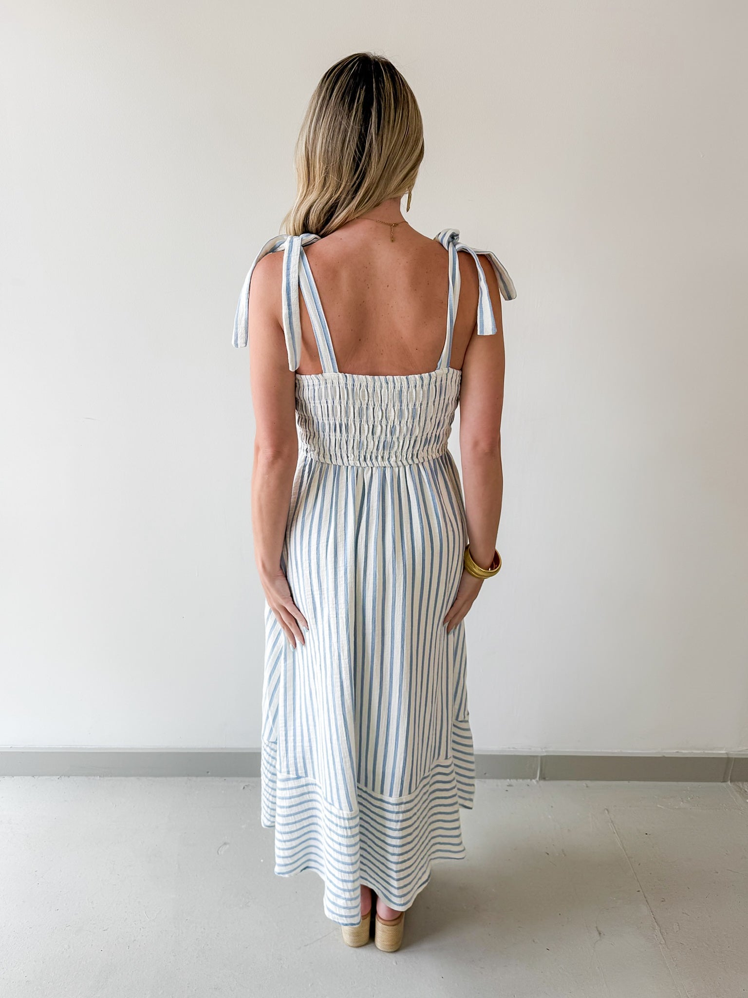 Striped Smocked Basque Waist Dress