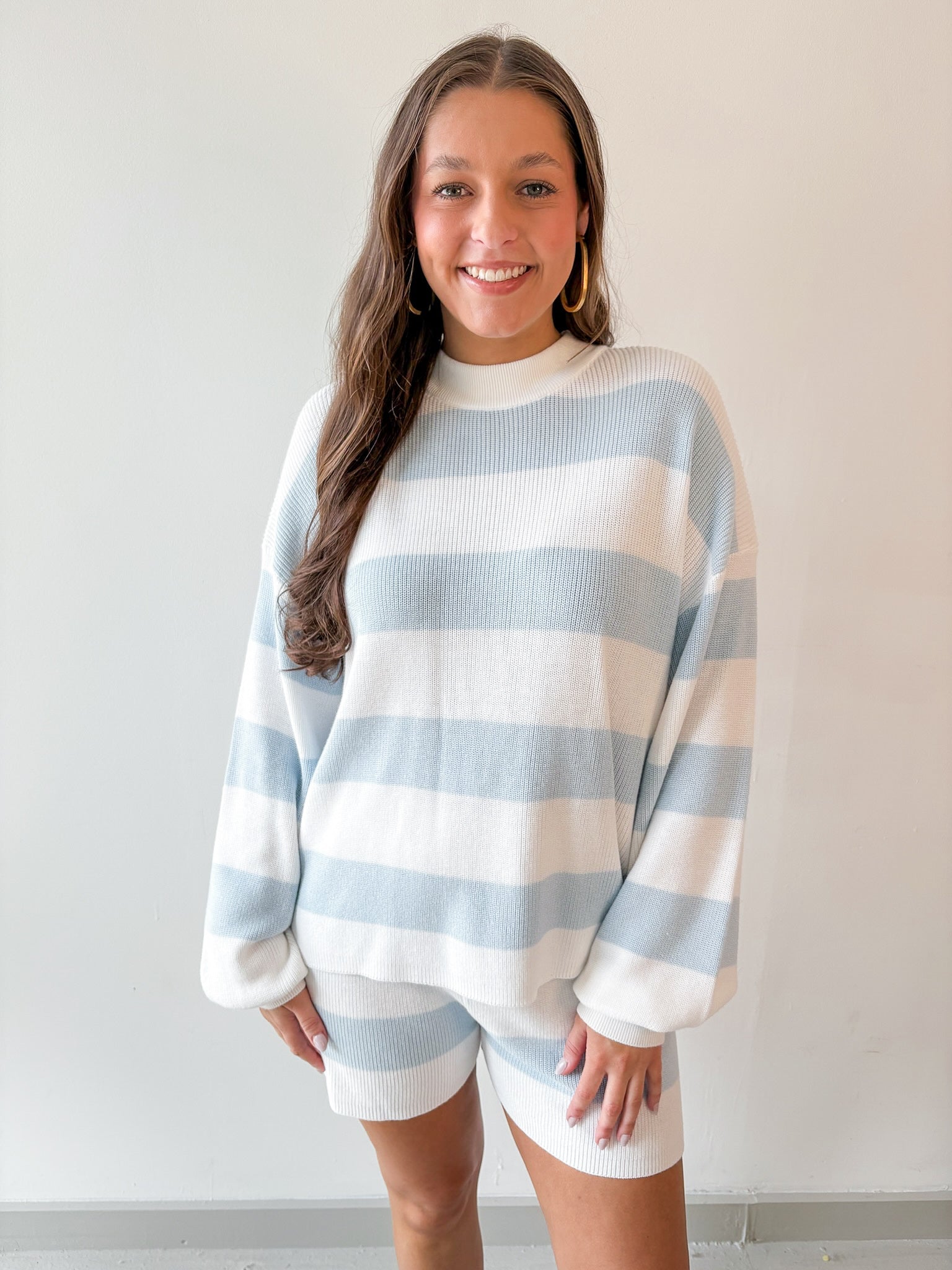 Striped Sweater Set - White/ Blue