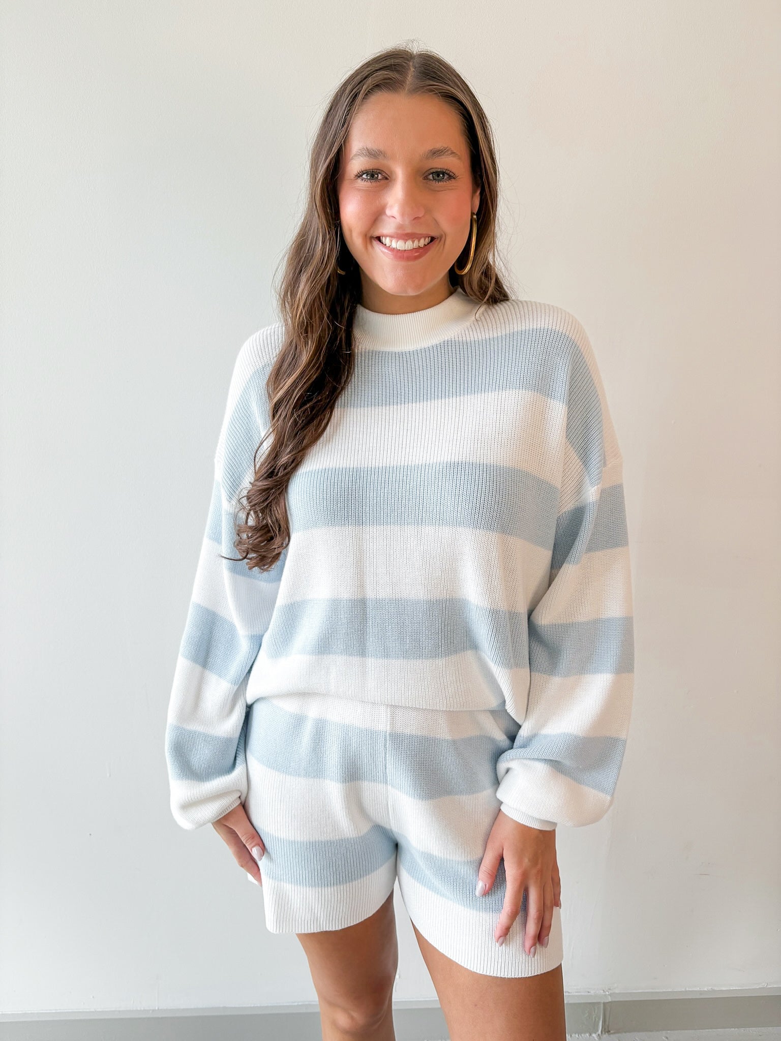 Striped Sweater Set - White/ Blue