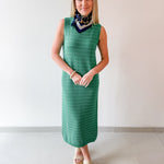 Striped Tank Midi Knit Dress - Green/White