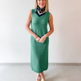 Striped Tank Midi Knit Dress - Green/White