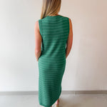 Striped Tank Midi Knit Dress - Green/White