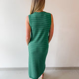 Striped Tank Midi Knit Dress - Green/White