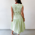 Striped Tiered Midi Dress - Green