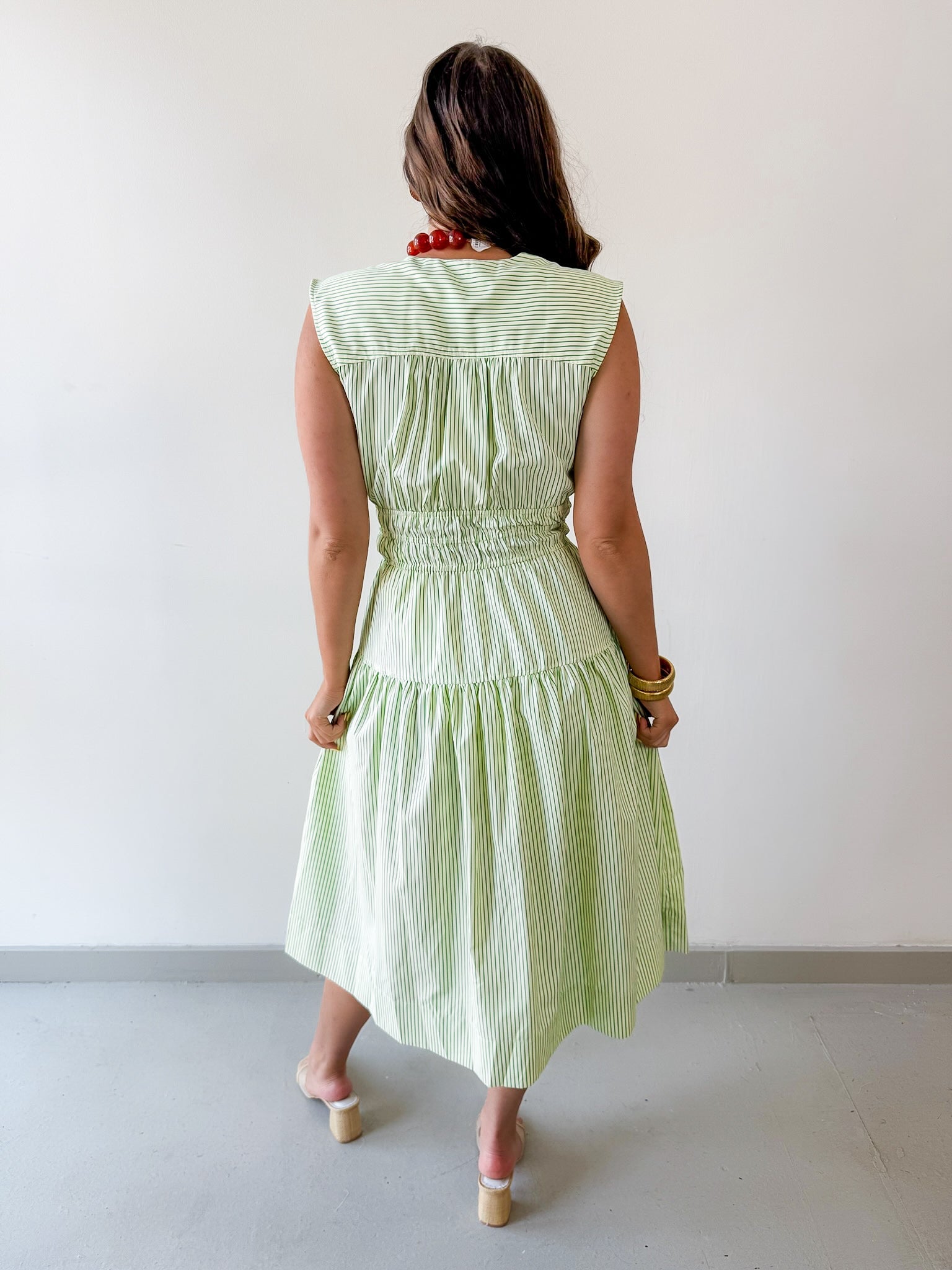 Striped Tiered Midi Dress - Green