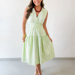 Striped Tiered Midi Dress - Green