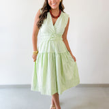 Striped Tiered Midi Dress - Green
