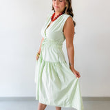 Striped Tiered Midi Dress - Green