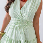 Striped Tiered Midi Dress - Green