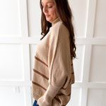 Striped Turtleneck Poncho Sweater- Beige