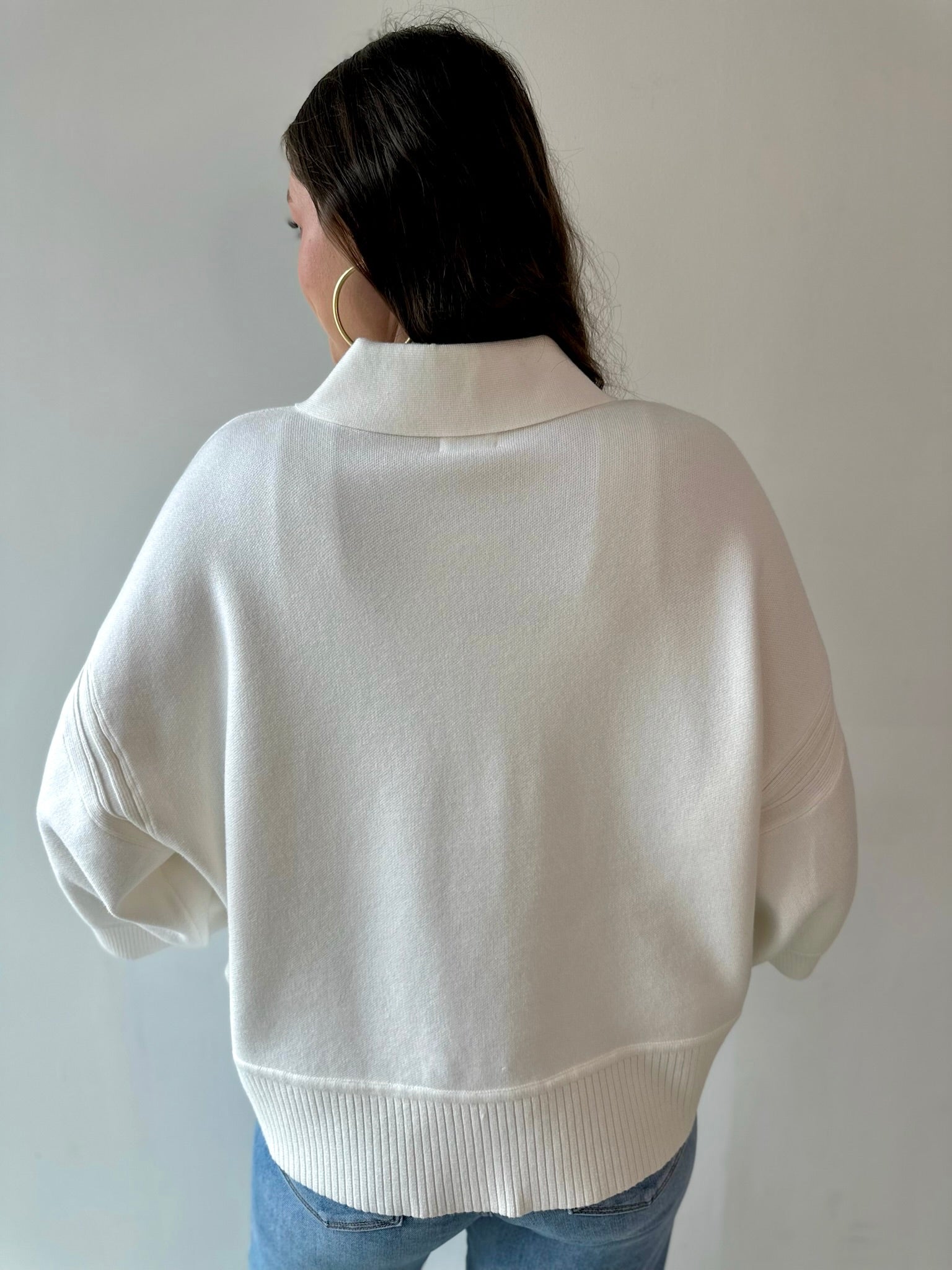 Striped V - Neck 3/4 Sleeve Sweater