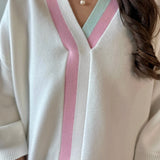 Striped V - Neck 3/4 Sleeve Sweater