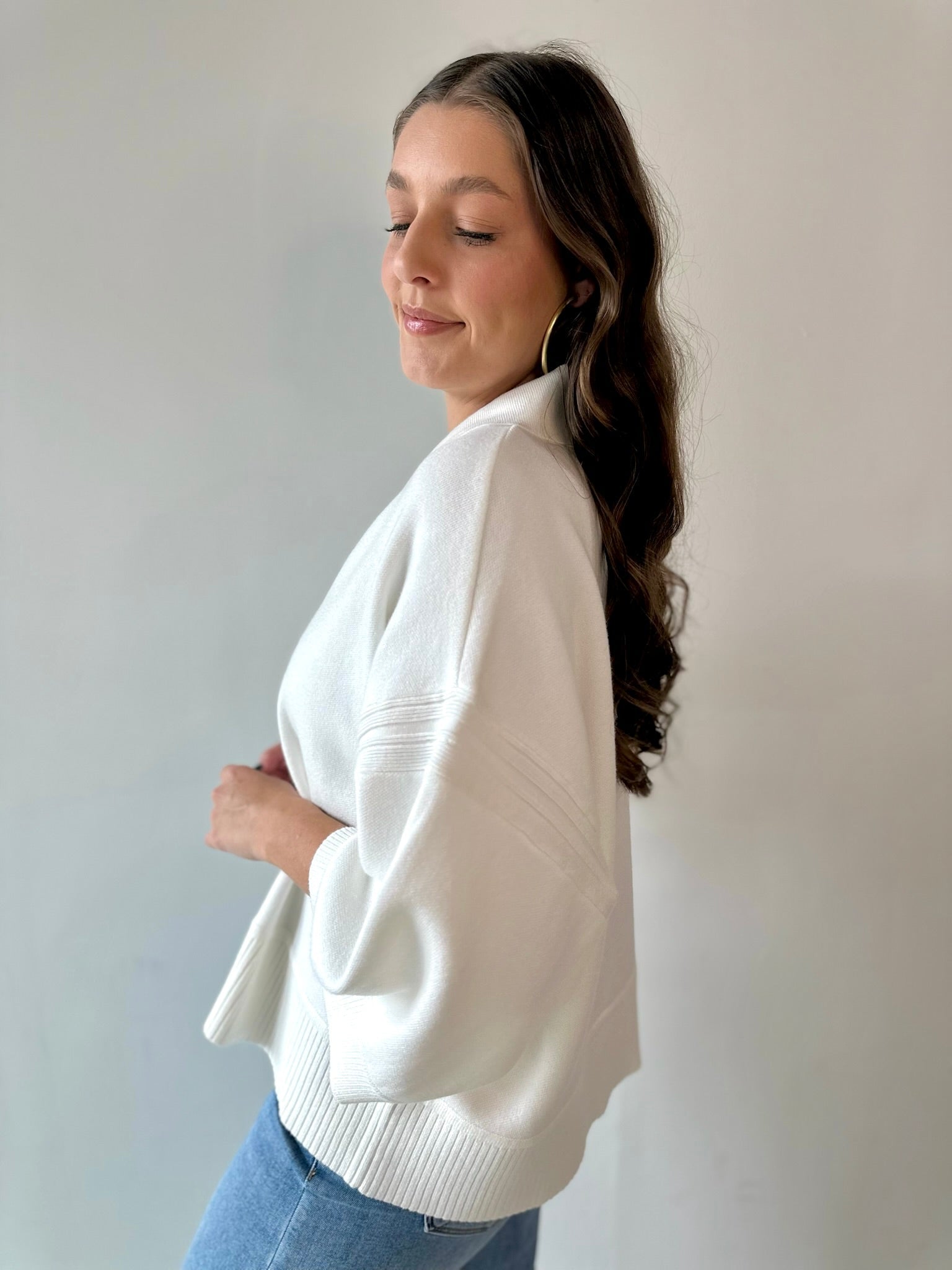 Striped V - Neck 3/4 Sleeve Sweater