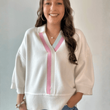 Striped V - Neck 3/4 Sleeve Sweater