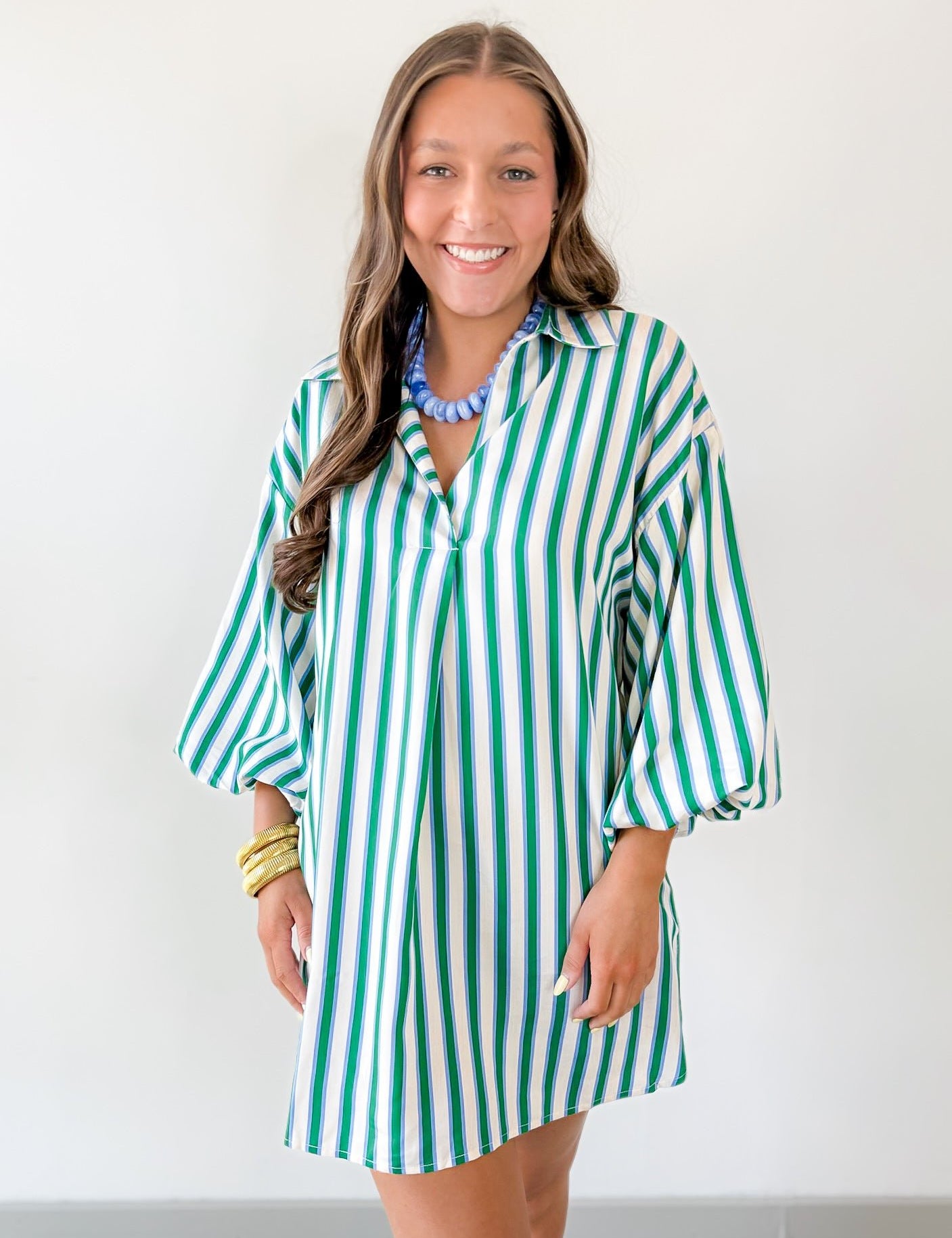 Striped V Neck Tunic Dress