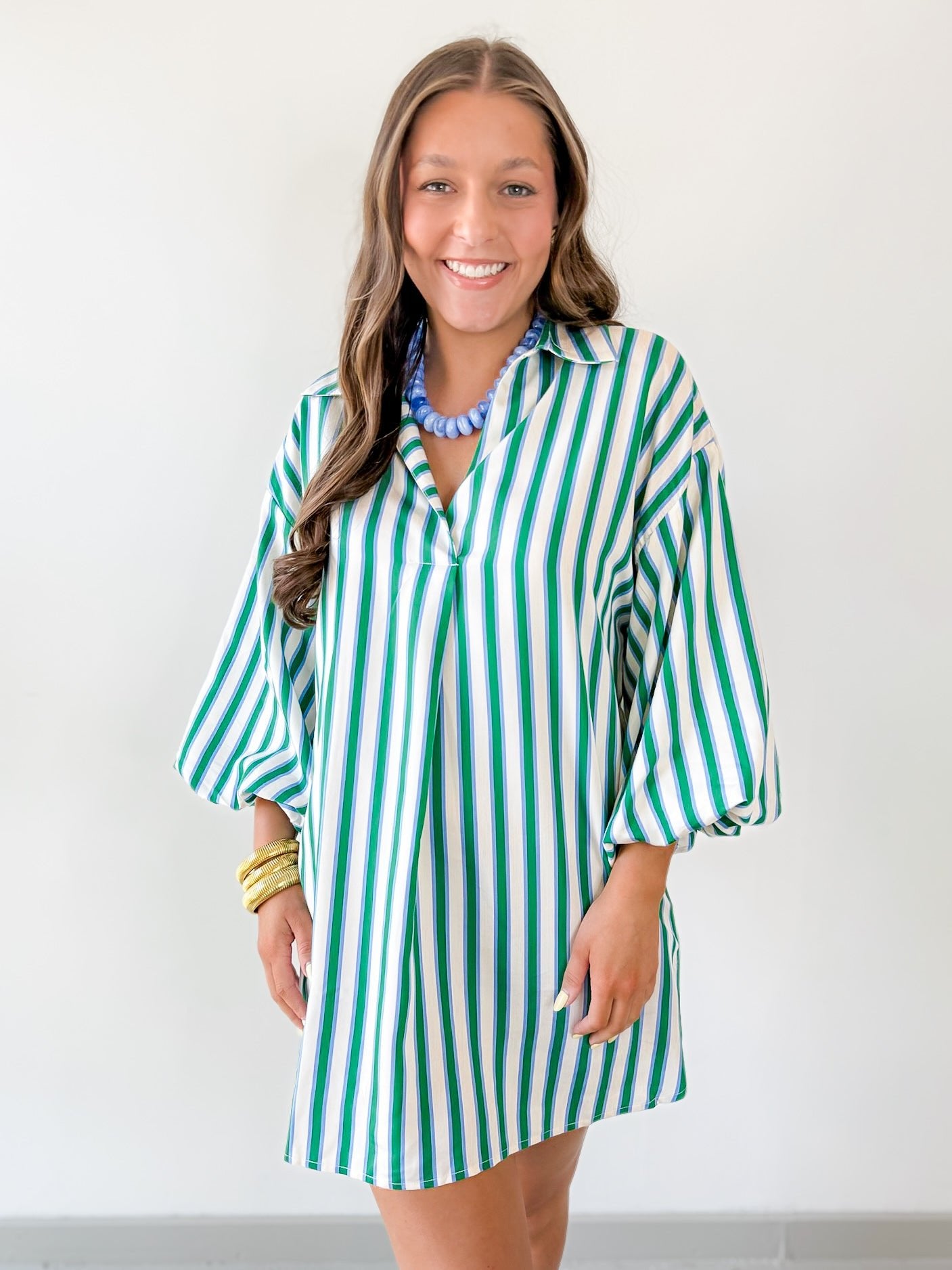 Striped V Neck Tunic Dress