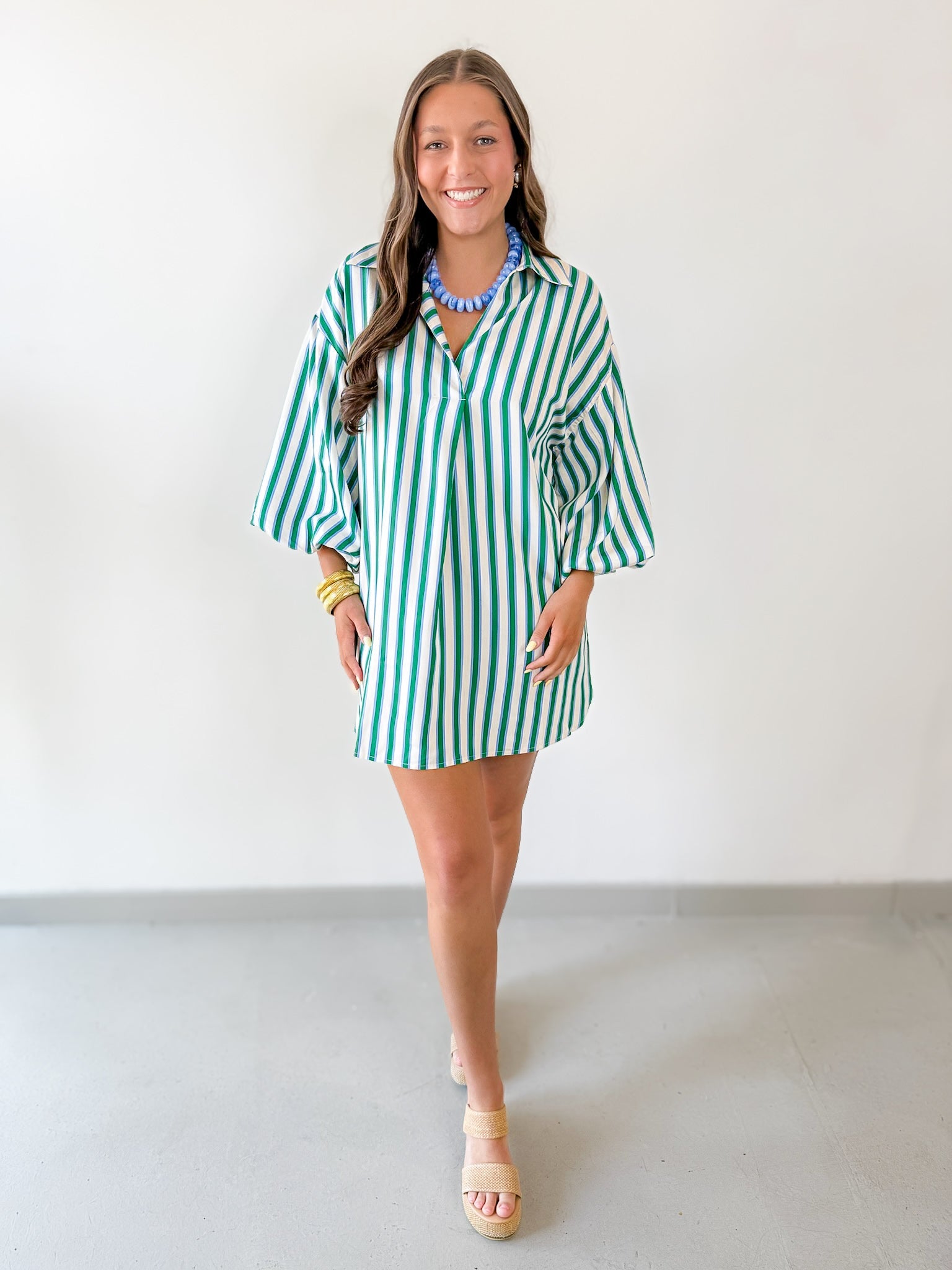 Striped V Neck Tunic Dress