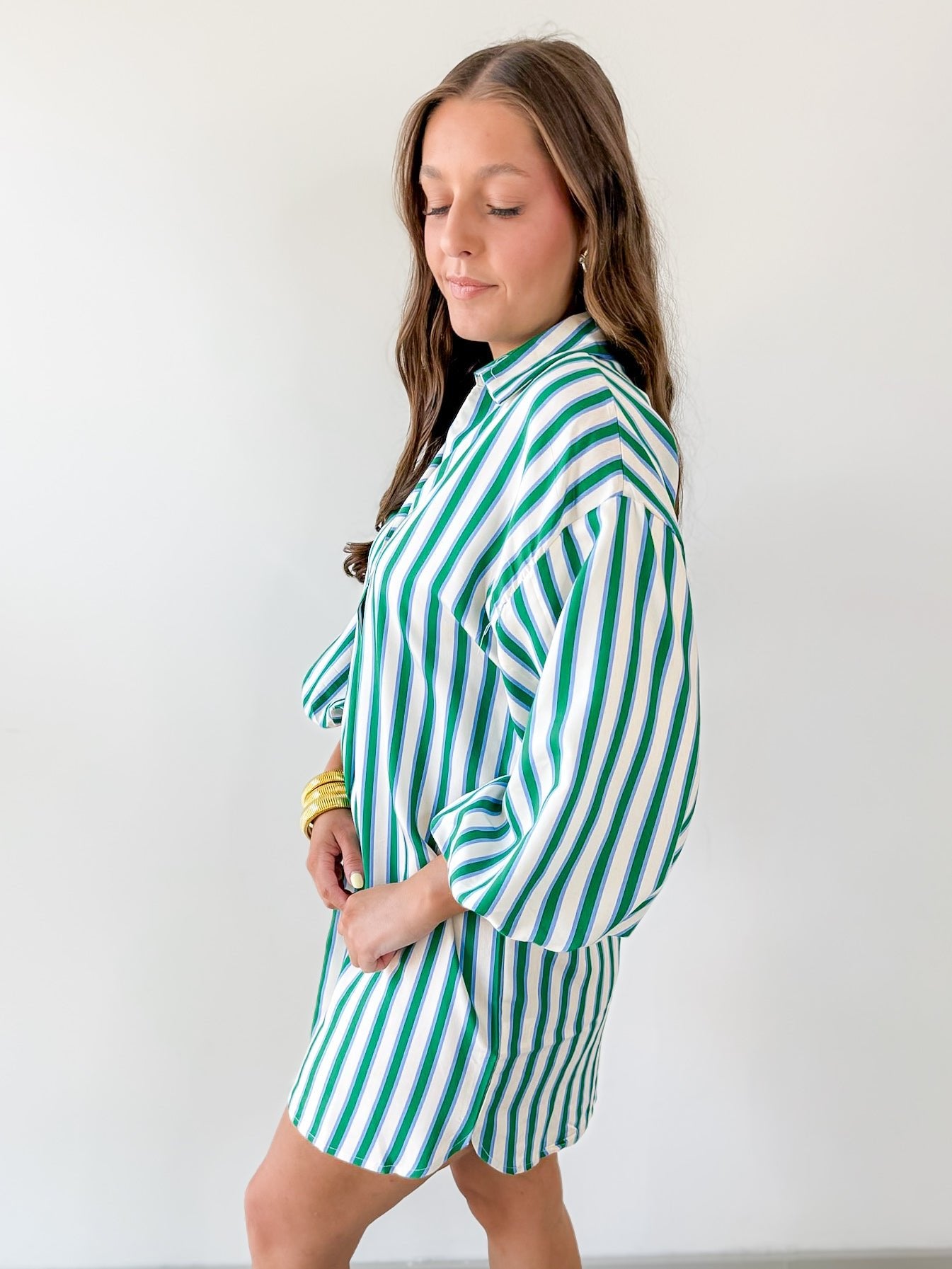 Striped V Neck Tunic Dress