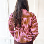 Striped Waist Tied Shirt - Camel/Pink