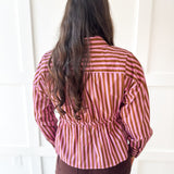 Striped Waist Tied Shirt - Camel/Pink