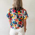 Striped Watercolor Floral Print Top
