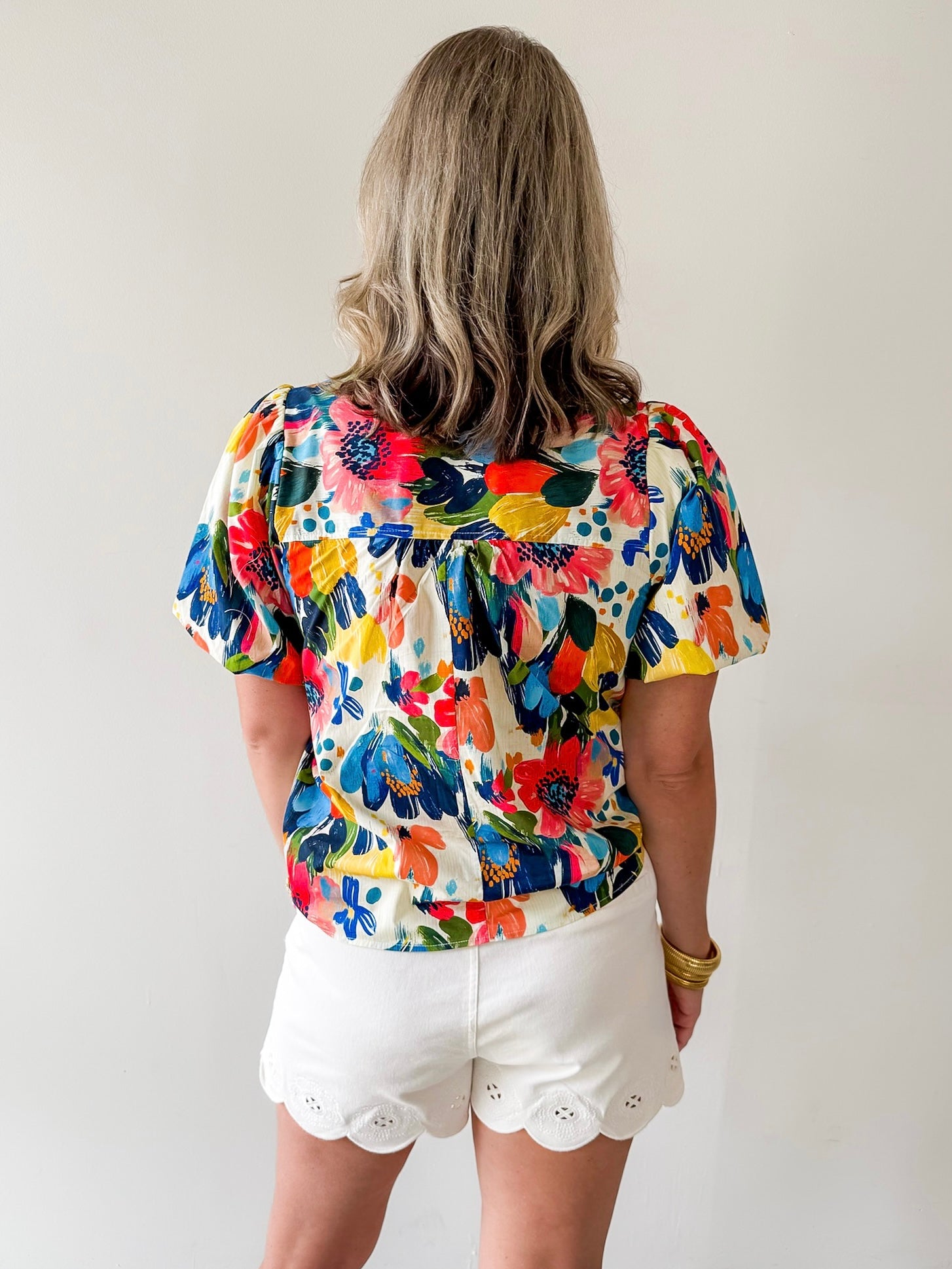 Striped Watercolor Floral Print Top