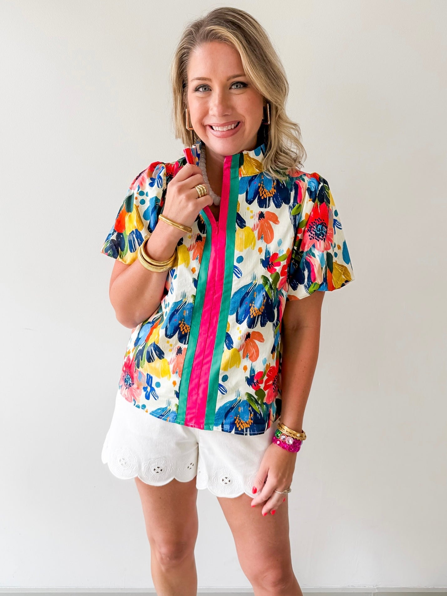 Striped Watercolor Floral Print Top