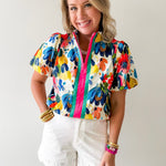 Striped Watercolor Floral Print Top
