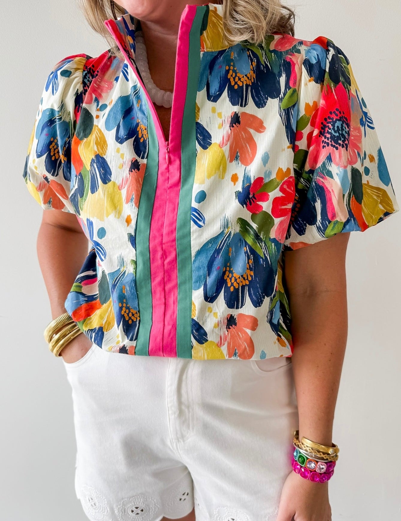 Striped Watercolor Floral Print Top