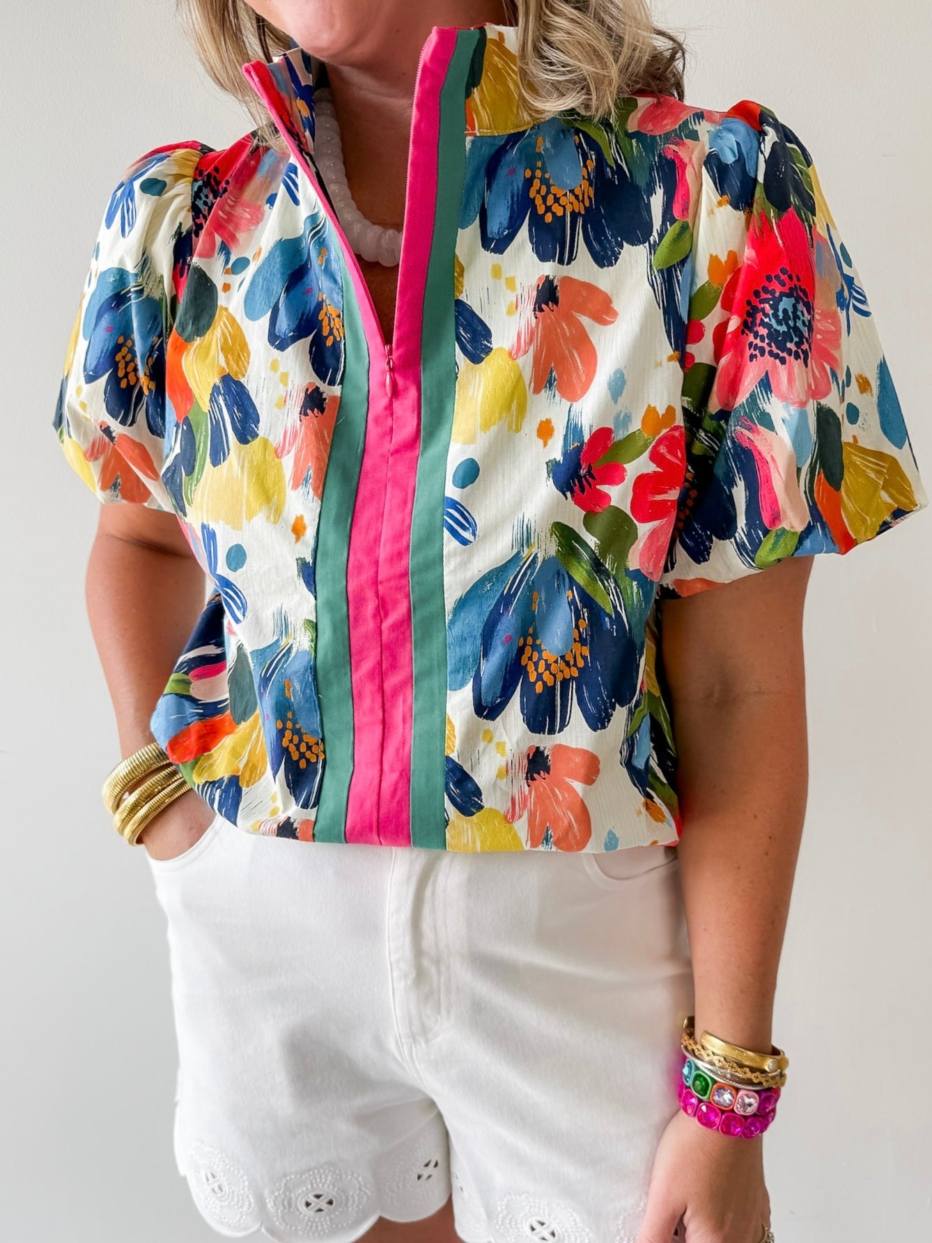 Striped Watercolor Floral Print Top
